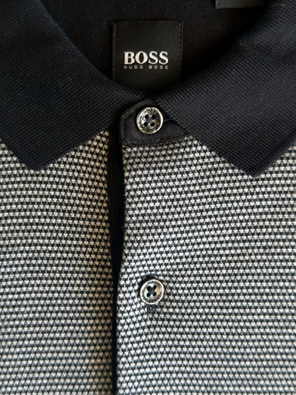 Hugo Boss Pleins Long Sleeve Polo Grey Black Jacquard Slim Fit M